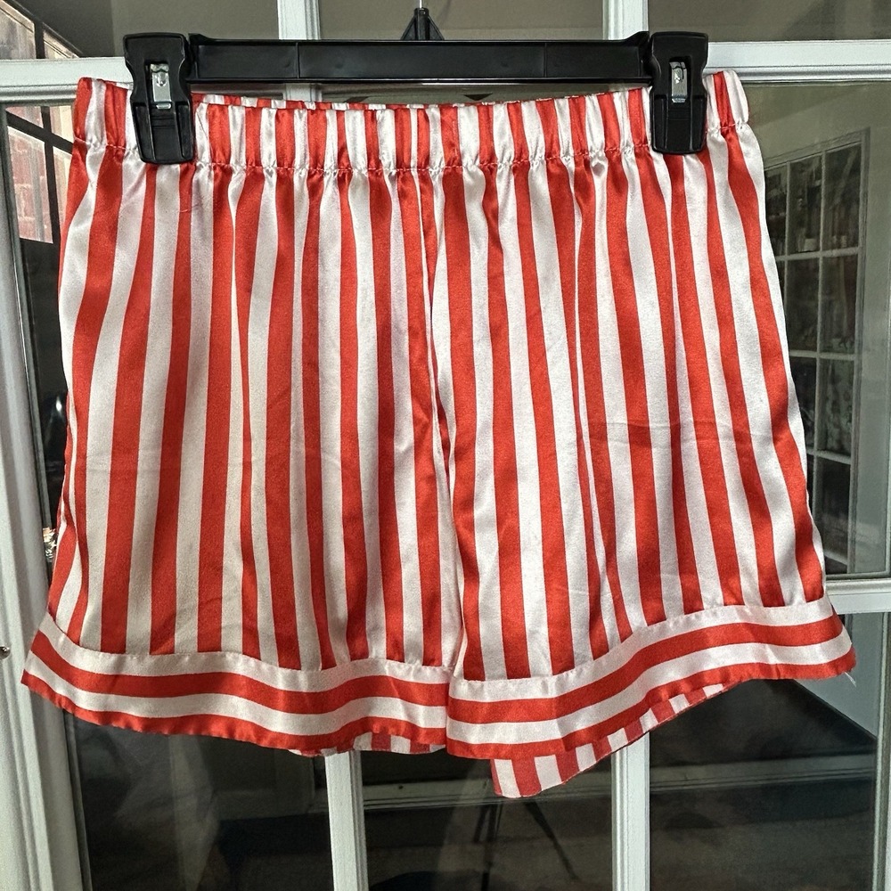 Red And White Striped Satin Womens Sleep Shorts Size Medium